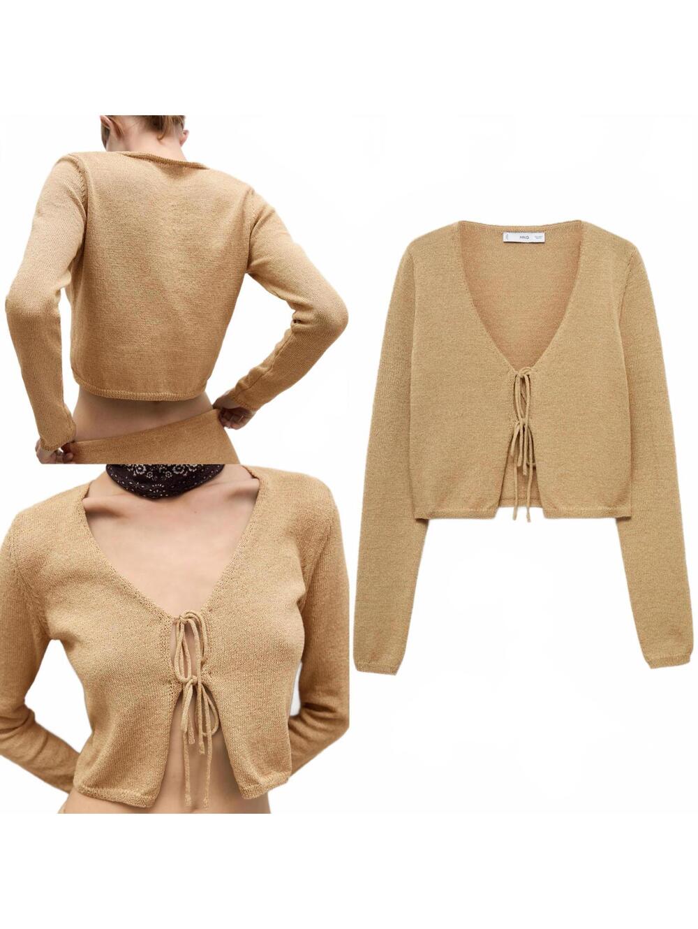 Mango Knitted Cardigan with Bow Jadore Gold XS